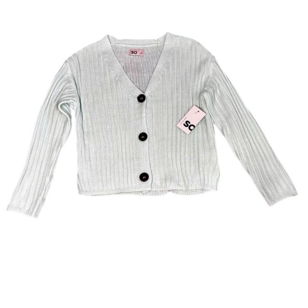 SO Girl's Ribbed Cardigan Sweater Mint Green Size 8 M NWT